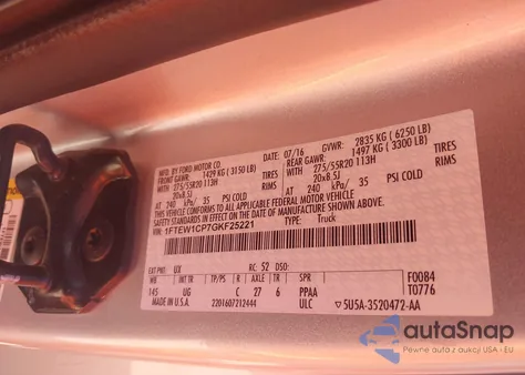 2016 Ford F-150 Xlt из США, поврежденный, VIN 1FTEW1CP7GKF25221